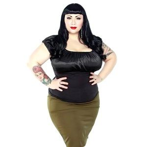 Mode Merr Black Satin Peasant Top